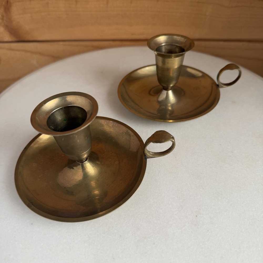 Brass Chamberstick Candle Holder Set VTG‎ India Movie Prop Cottagecore Whimsical